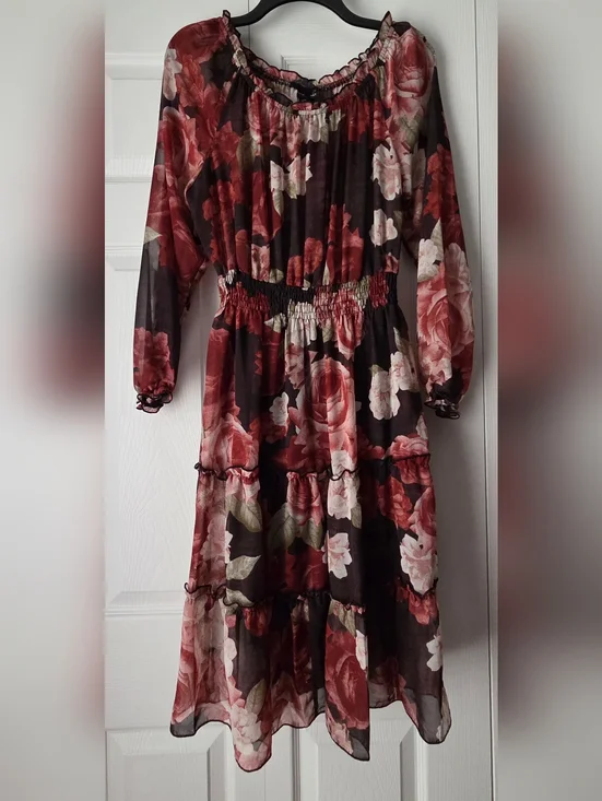 Kate And Lilly Off-Shoulder Floral Tiered Maxi Dress Size 12 - Picture 3 of 15